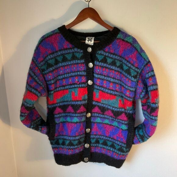Vintage Icelandic Design 100% Wool Geometric Cardigan M/L - Picture 11 of 16